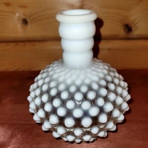 VTG Fenton Opalescent Hobnail Moonstone Barber's or Perfume Vanity Bottle ~ Vase